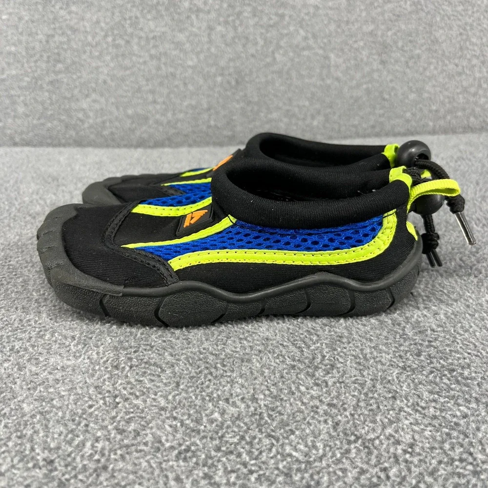 RBX Water Shoes Kids Size 9/10 Black Blue Lime Green Mesh Toggle Swim Aqua Shoes